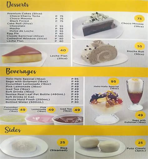 Goldilocks Bakeshop Menu .